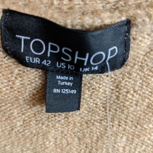 TOPSHOP Women’s Camel Ivory Black Stripes Open Cardigan Sweater Size 10 NWT - Picture 4 of 5